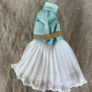 Vintage Dawn Doll Dress: Blue Halter, Pleated Skirt, Gold Belt (3830)
